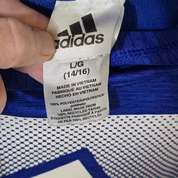 Adidas Unisex Youth Blue White  Pullover Hoodie Sweatshirt Large 14/16 - Picture 5 of 5